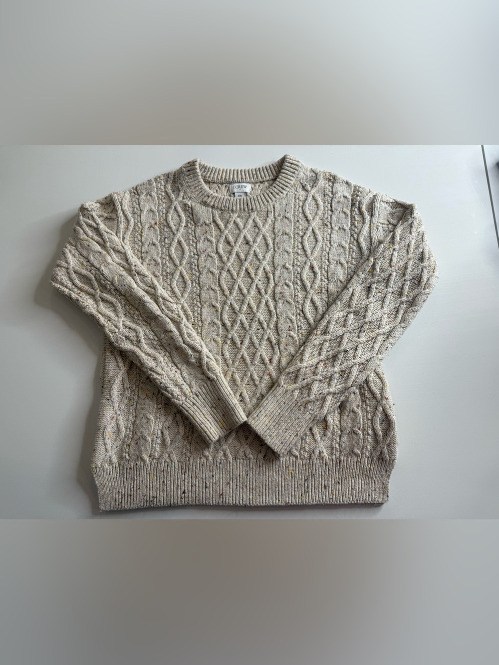 J.Crew Women's Cream Donegal Cable Knit Speckled Confetti Sweater Size XS